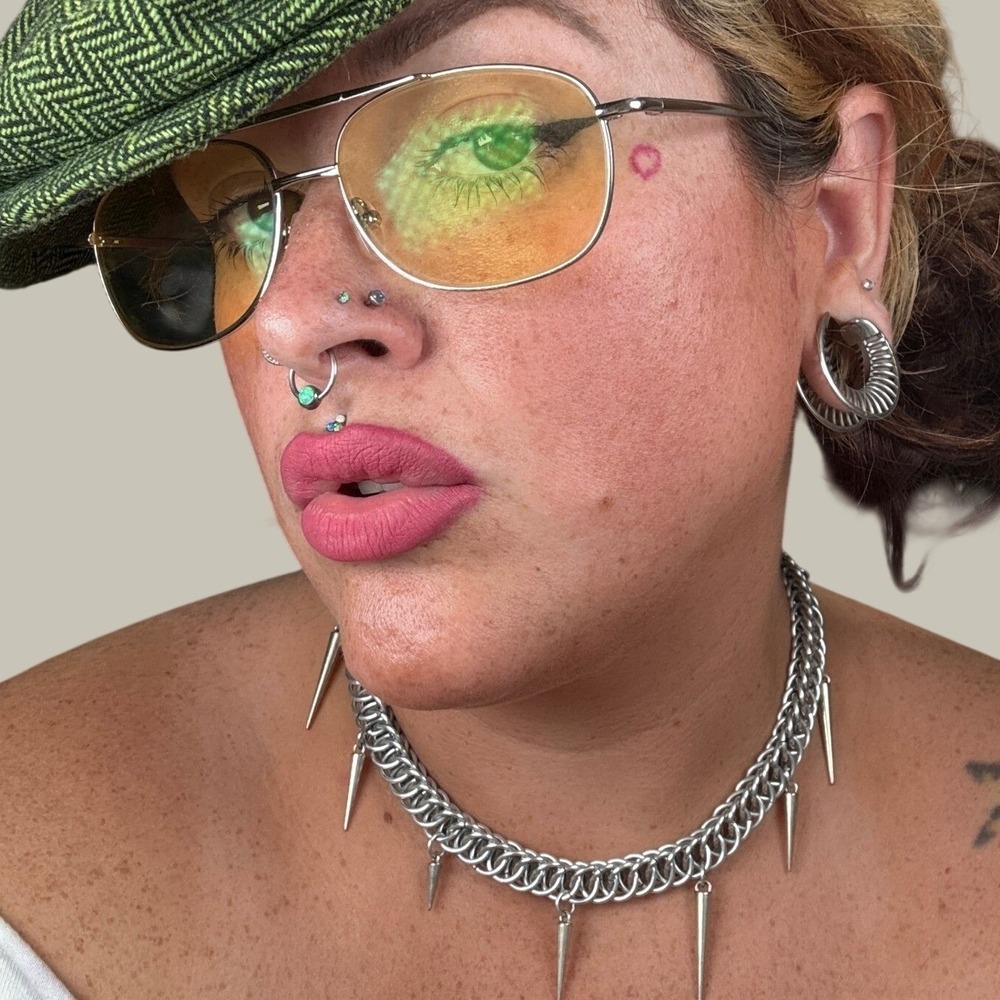Chainmail Spiked Choker Necklace Unisex 17in Silver Punk Goth Industrial